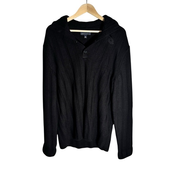 Banana Republic Men's Henley Sweater Merino Wool Ribbed Cowl Neck Black Size XL - Picture 2 of 5